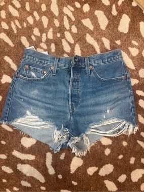 Levi's 501 Distressed Blue Denim Cutoff Shorts